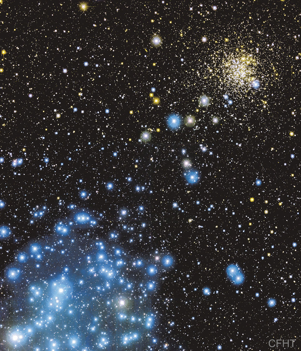 Zdjęcie gromad gwiazd M35 i NGC 2158.
Zobacz opis, aby uzyskać bardziej szczegółowe informacje.