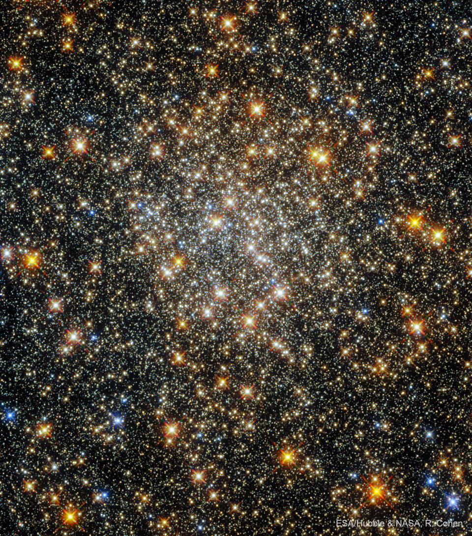 Zdjęcie ukazuje kulistą gromadę gwiazdową Palomar 6, sfotografowaną przez Kosmiczny Teleskop Hubble'a.
Więcej szczegółowych informacji w opisie poniżej.