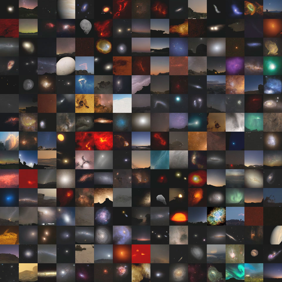Zdjęcie składa się z 224 zdjęć astronomicznych spreparowanych przez sztuczną inteligencję oraz jednego zdjęcia z APODu.
Więcej szczegółowych informacji w opisie poniżej.