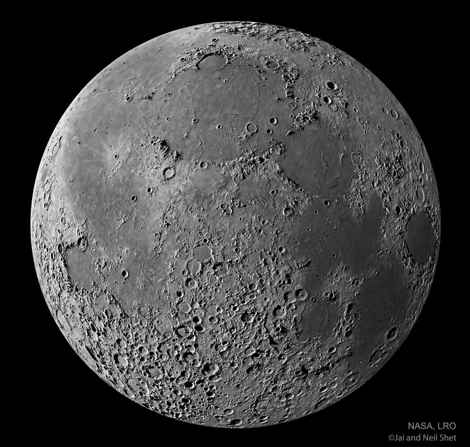 The featured image shows a full moon as constructed
by images returned by the Lunar Reconnaissance Orbiter (LRO).
Specifically, the images just to the bright side of the lunar
terminator are used, which shows the lunar surface in great 
detail.
Please see the explanation for more detailed information.